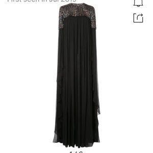 New❗️Yoke Embellished Silk Cape Gown in Black
